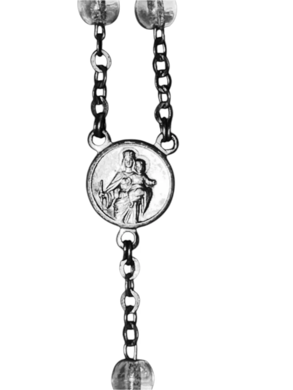 Vintage Clear Glass Beads Rosary With Leather Case Italy Crucifix Medal